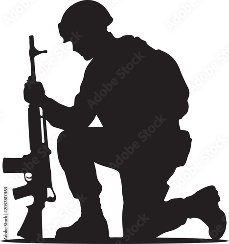 Konstfotografi Soldier kneeling with rifle silhouette