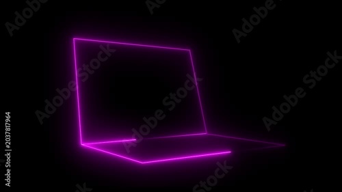 Abstract Neon Glowing Laptop Frames on Dark Background