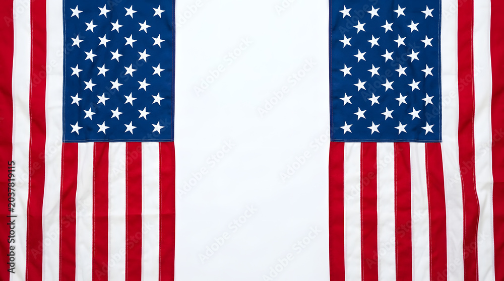 Fototapeta premium American flags waving side by side on white background for patriotic themes and celebrations
