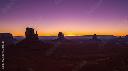 Monument Valley rock formations at sunset with purple sky  VR 360