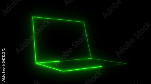 Abstract Neon Glowing Laptop Frames on Dark Background