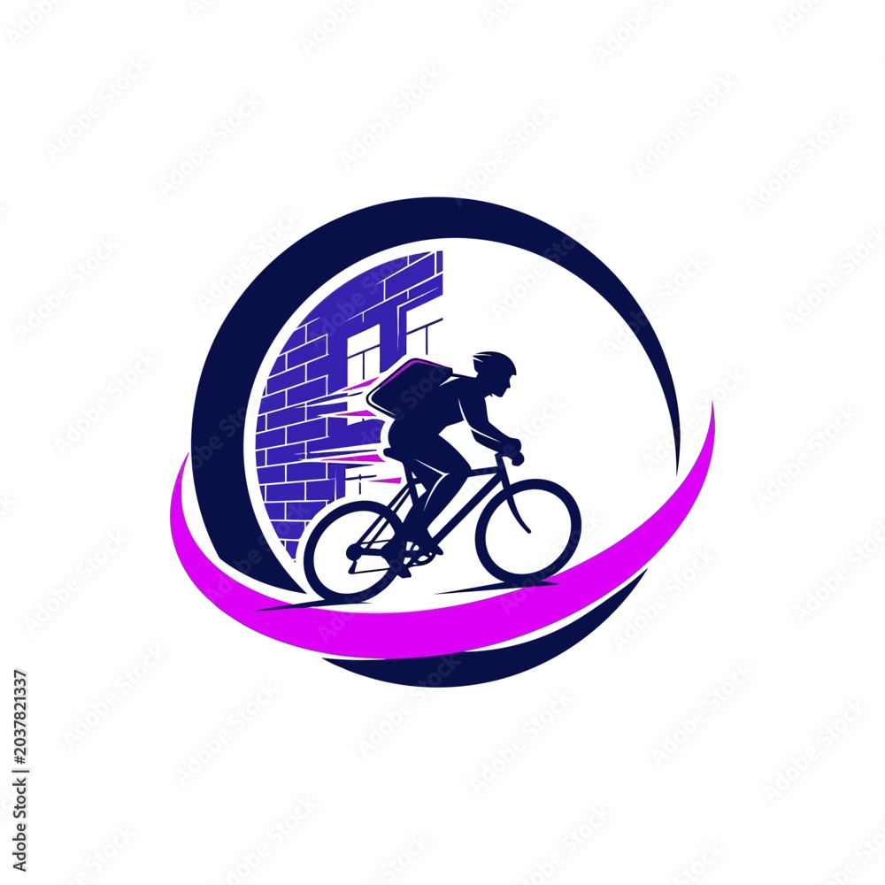 Fototapeta premium Man Riding Bicycle Urban Road.