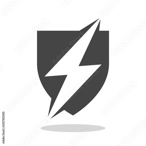 Secure shield and lightning icon with shadow