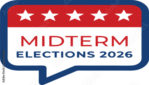 Tableau sur toile Graphic promoting the United States Midterm Election 2026 with patriotic American flag elements and a voting message