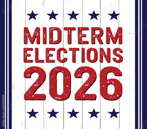 Photos Midterm Elections 2026 graphic with stars and stripes design, representing American political events