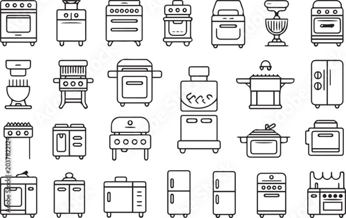 Collection of kitchen appliances and cooking equipment vector icons