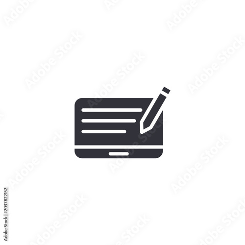 Laptop writing icon representing online editing, blogging, remote work, and digital communication.