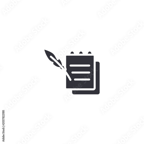 Checklist and notebook icon with feather pen representing planning, task management, and writing.