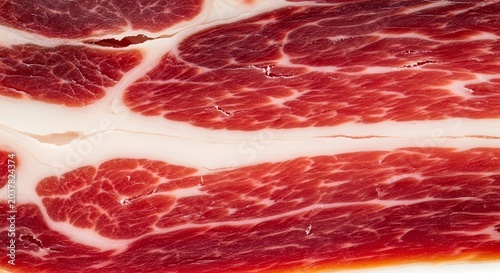 Close-up Texture of Raw Iberian Ham Slices.