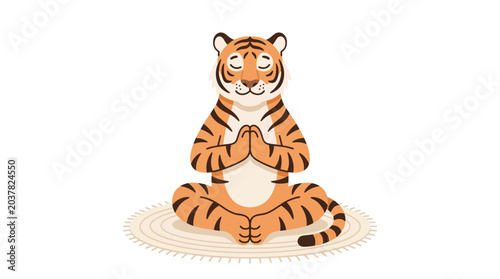 Zen Tiger Meditating on Yoga Mat, Calm Animal, Mindfulness and Serenity