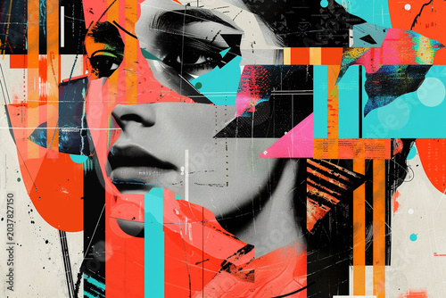 Abstract art collage of a young beautiful woman. Conceptual fashion art design in a modern style
