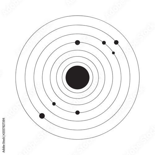 Atomic model diagram black and white line illustration