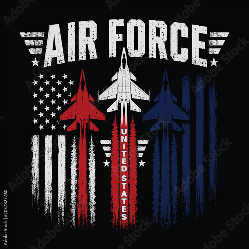 Foto Air Force United States Patriotic Fighter Jet American Flag Vector Design