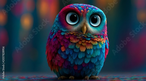 Abstract colorful owl with diffused background.