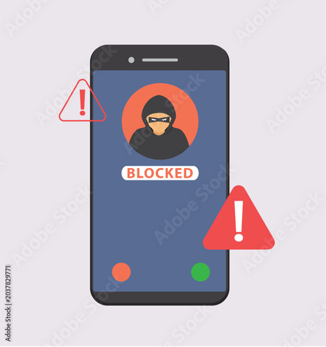 Blocked unknown calling. Beware of fraudulent or scam calls. suspicious calls.