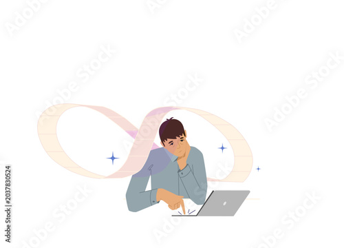 Konstfotografi Person overwhelmed by information overload surrounded by endless AI generated prompts and multiple answer options