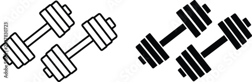 Foto Adjustable dumbbell pairs vector illustration set featuring outline and solid bl