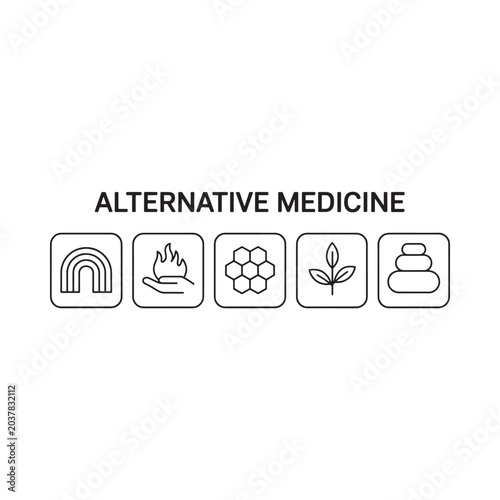 Alternative Medicine Icons Flat Line Style On White Background