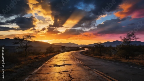 The long, winding road stretches as far as the eye can see, symbolizing life's journey.