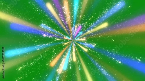Multi colored light rays bursting and expanding from the center on a green screen background stock video
