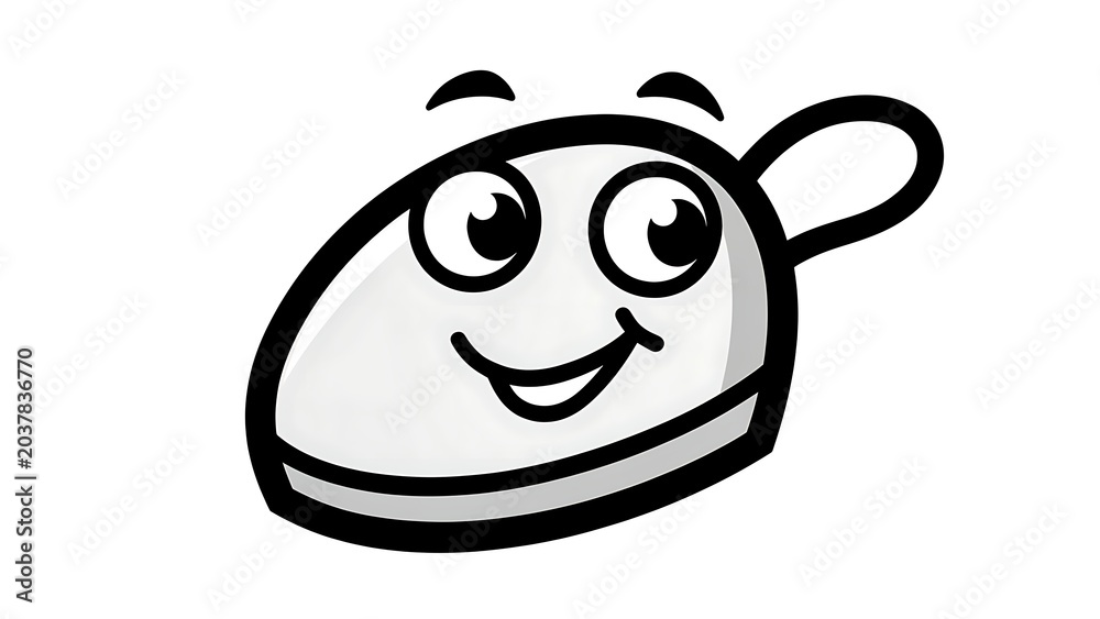 Fototapeta premium Cute smiling cartoon face in flat vector style with thick border.