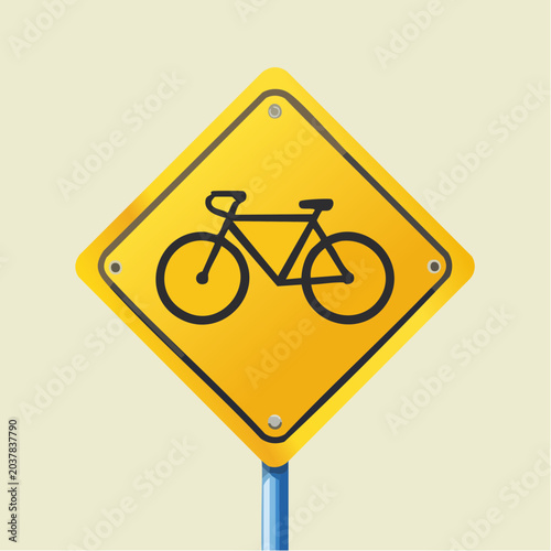 Yellow Diamond Bicycle Crossing Warning Sign