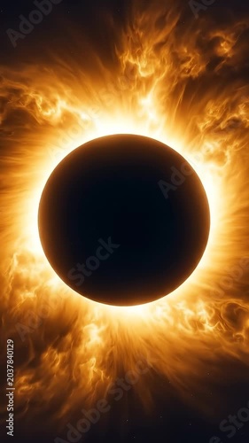 Celestial Body Occults Fiery Solar Corona During Eclipse