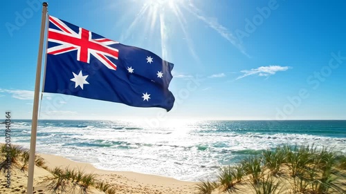 Australian flag on beach