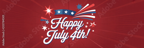 Happy July 4th Independence Day Celebration Graphic with Fireworks and Stars