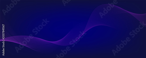 Futuristic dark abstract background with vibrant violet and pink glowing waves on a deep navy backdrop. Perfect for modern digital posters, tech presentations, or music visuals. Vector horizontal temp