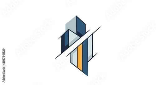 Minimalist geometric skyscraper logo design concept.