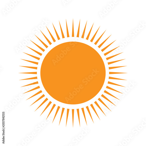 Photography A stylized, graphic illustration of a bright orange sun with sharp rays emanatin