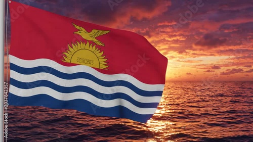 Flag of Kiribati at sunset by the sea