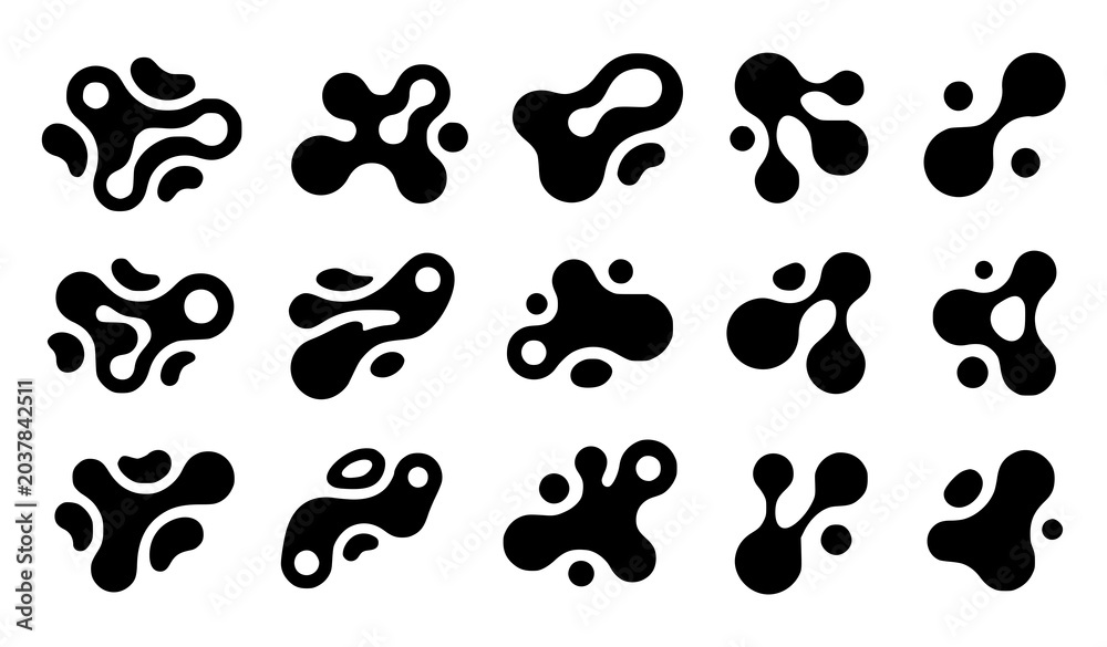 Fototapeta premium Futuristic Abstract Liquid Blob Geometry Vector Set Minimal Black Shapes White Background Design Pack