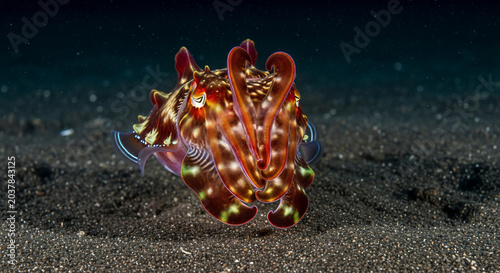 Vibrant Flamboyant Cuttlefish Displaying Dazzling Colors Underwater.