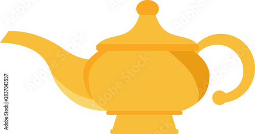 Golden magic genie lamp vector flat illustration isolated on white background for fairytale design