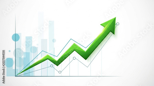 Green Upward Arrow Chart Showing Growth and Progress in Business Data