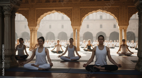 Women practicing yoga in a serene setting focusing on mindfulness and wellness.
