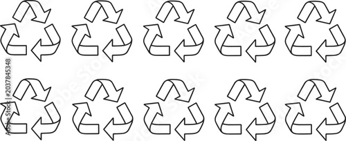 Multiple black outlined recycling symbols arranged in a clean repeating pattern across the frame