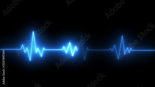 neon line Human heart with digital red and blue heart pulse line. Illustration of the heartbeat and pulse rate signal of an abstract neon energy. on dark background with. Heart health, concept