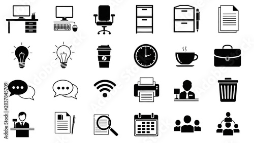Canvastavla Business Vector Icon Sheet features office supplies and technology