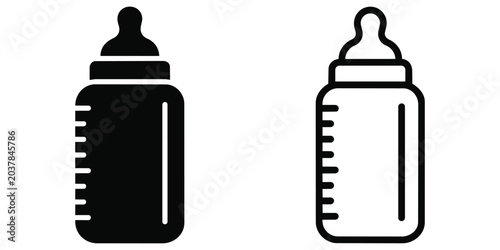 Fotografía Baby Bottle Icon Set Black and White Feeding Infant Care Vector Illustration Iso