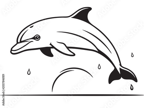 Foto Black and white dolphin vector, jumping dolphin illustration, aquatic mammal ico