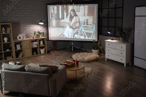 Interior of dark room with ...