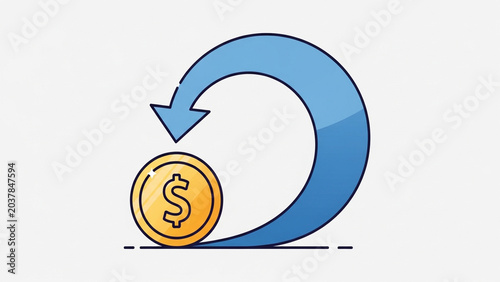 Financial Concept Illustration of Money Return with Arrow and Coin
