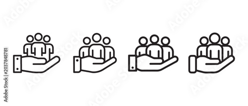Fotografie Set of human resources icons showing people figures held in a hand in a minimalist linear style
