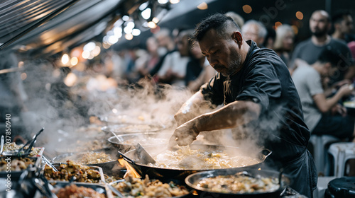 A busy hawker food stall cook ladles fra 2