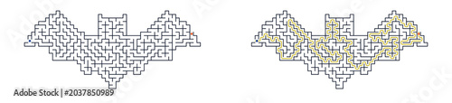 Maze challenge with answers in bat shape for Halloween  