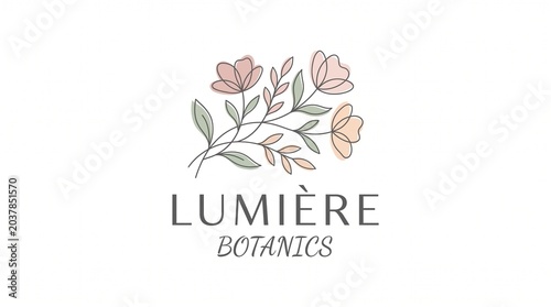 Lumiere Botanics Logo Design with Hand Drawn Floral Elements.
