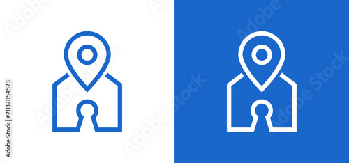 Minimalist house location pin icon with keyhole symbol for real estate security and property access location security property navigation residential architecture building logotype minimalist